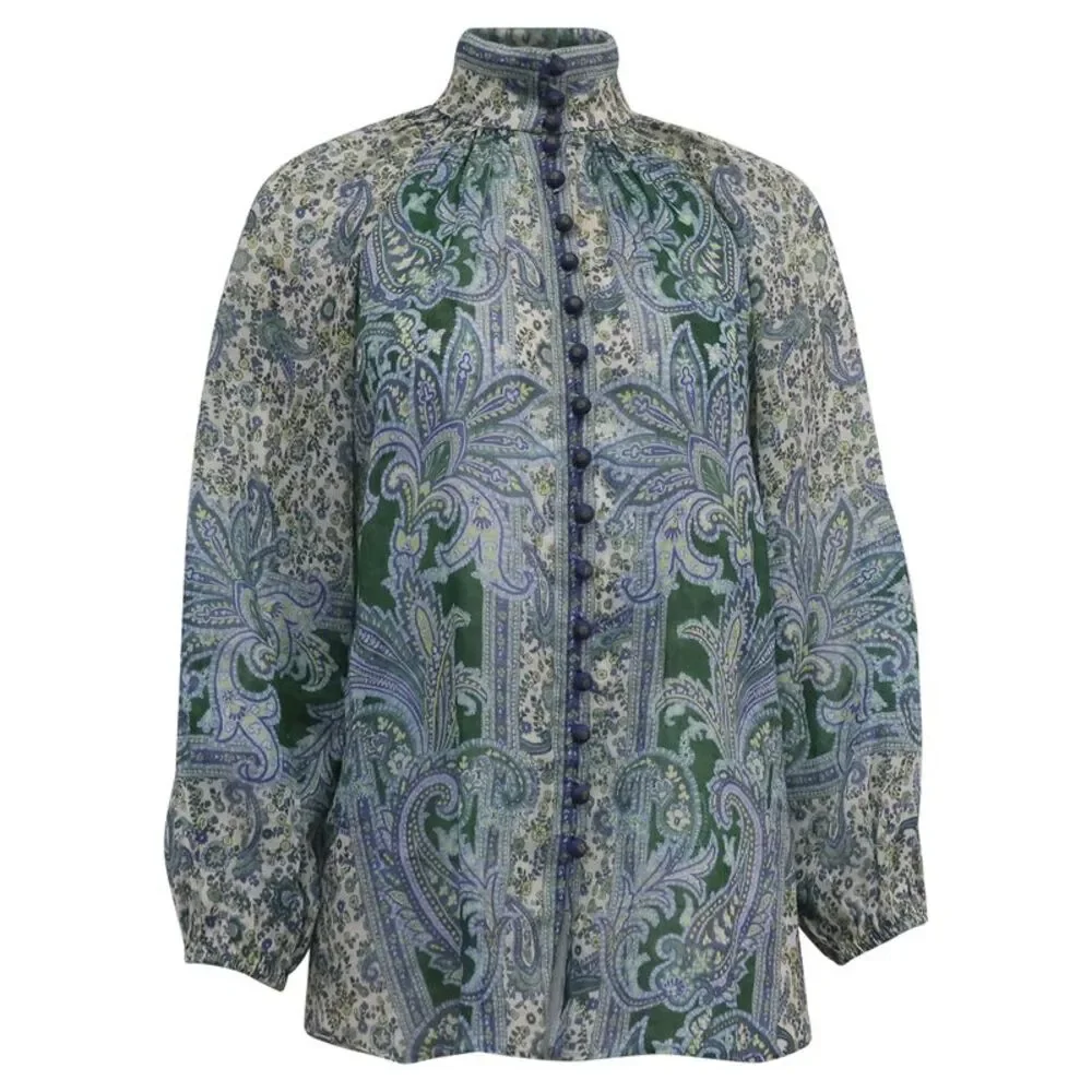 Zimmermann Ottie Floral-Print Blouse in Multicolor Ramie